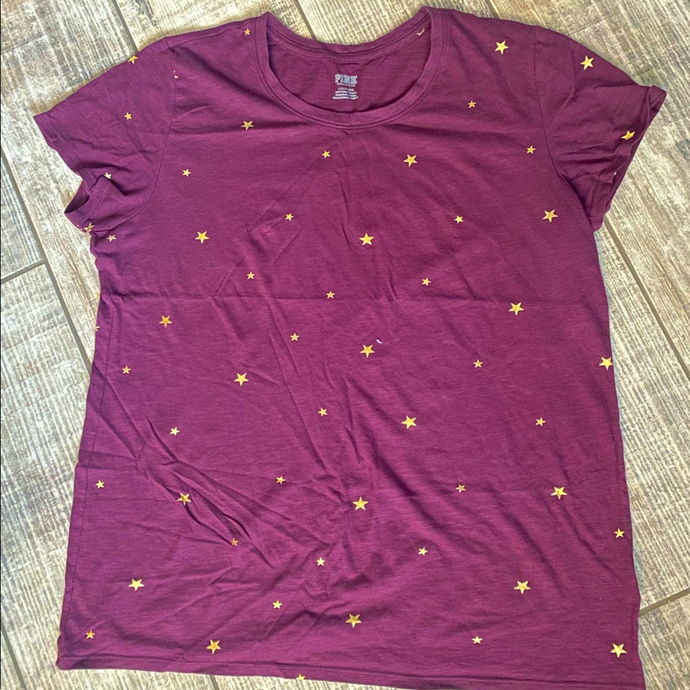 Victoria’s Secret PINK Gold Stars Print Sz L Perfect Tee Shirt